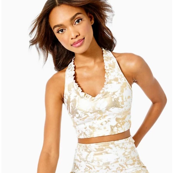 NWT Lilly Pulitzer Luxletic Lindsay Sports Bra Shoreline Foil Sz. XS - Picture 1 of 9
